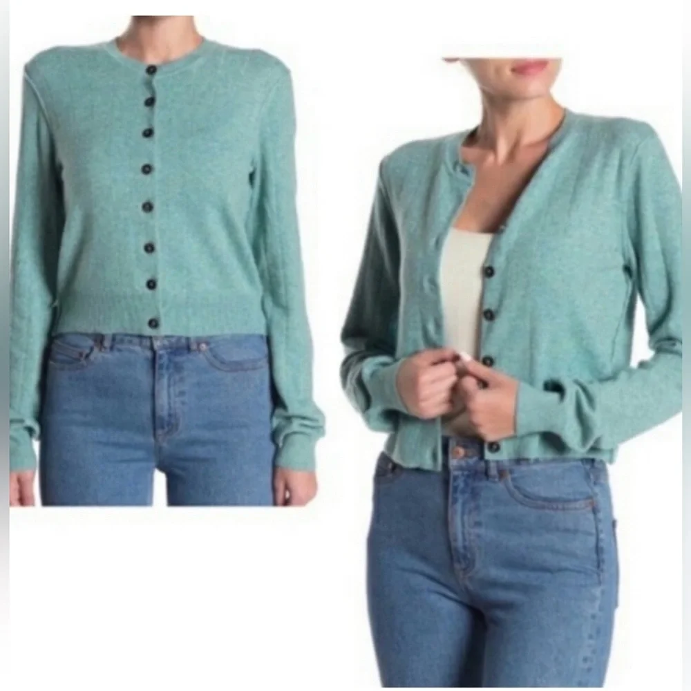 Free People Teal Button-Up Sweater